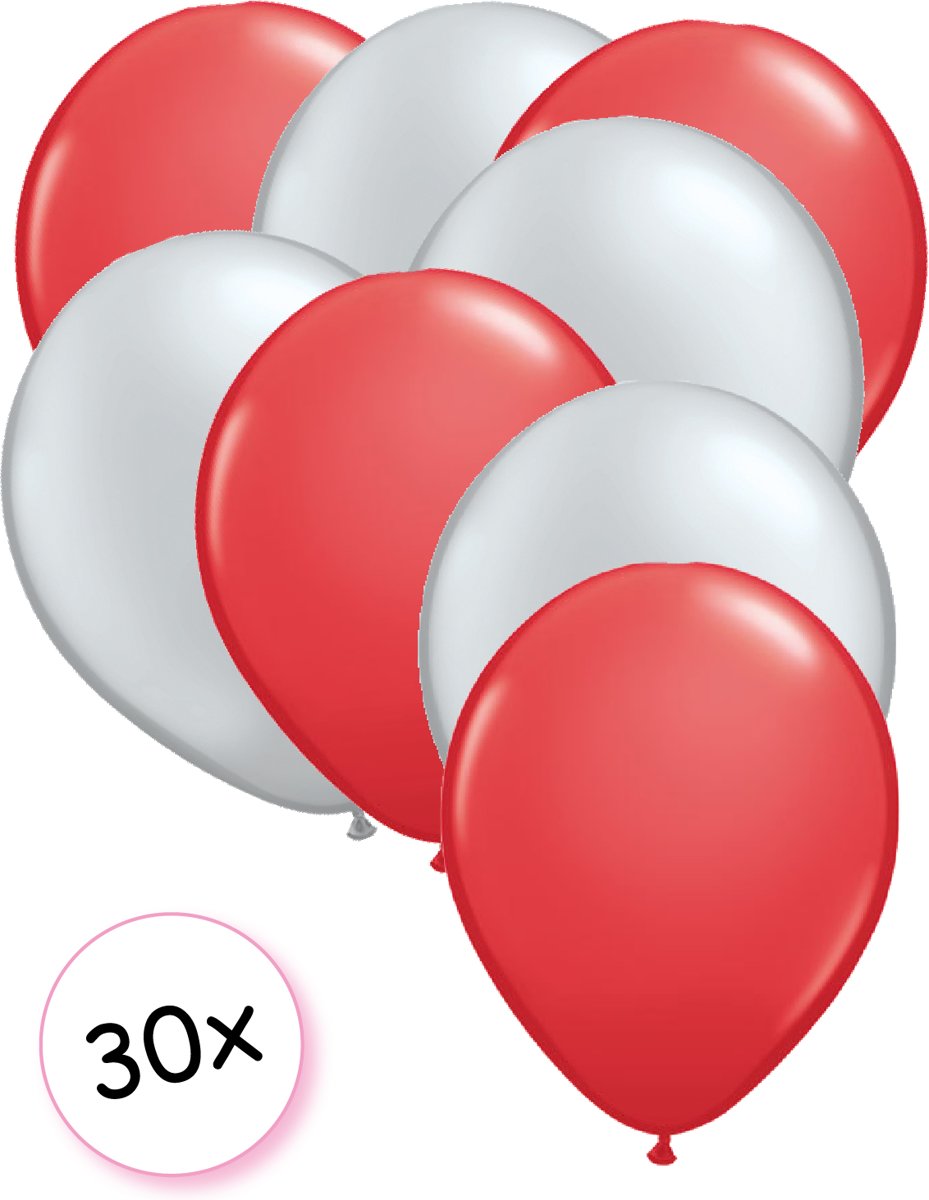 Ballonnen Rood & Zilver 30 stuks 27 cm